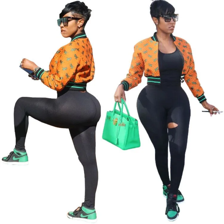 

Hot Sale 2021 Autumn Winter Women Casual Digital Print Double-layer Baseball Jacket with Off the Shoulders, As picture