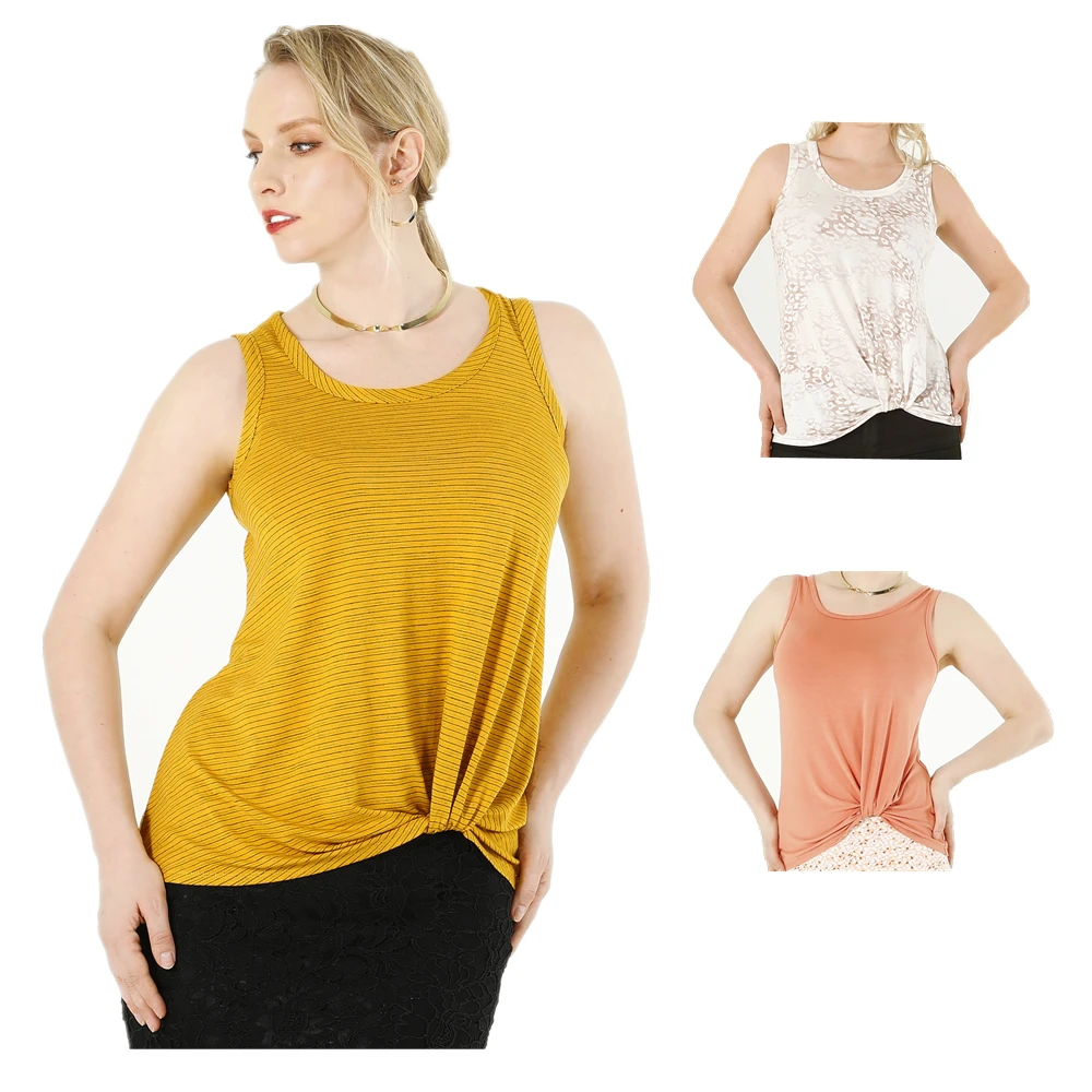 

Women Casual Sleeveless Sexy Round Neck Knot Front Custom Ladies Fitness Workout Tank Top