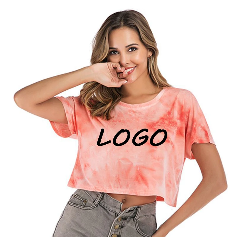 

New Fashion Short Sleeve Custom Tie-dyed Crop Tops T-shirts Women Tie Dye T Shirts