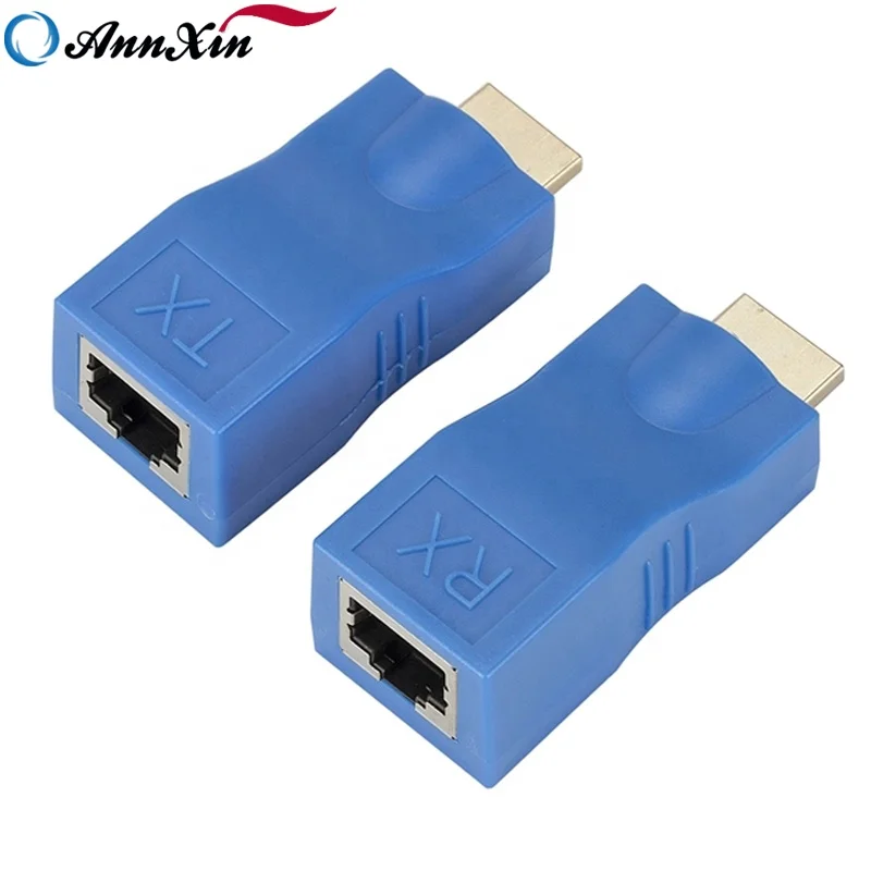 

Hot selling HDMI RJ45 Network Extender 30M HDMI to RJ45 Cable Converter Splitter Repeater by Cat 5e Cat 6 1080P, Blue
