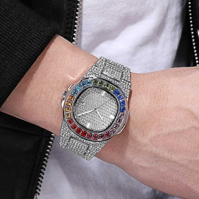 

Good quality and price of Rainbow Watch Mens Casual Business Watch Ice Silver Diamond Watch