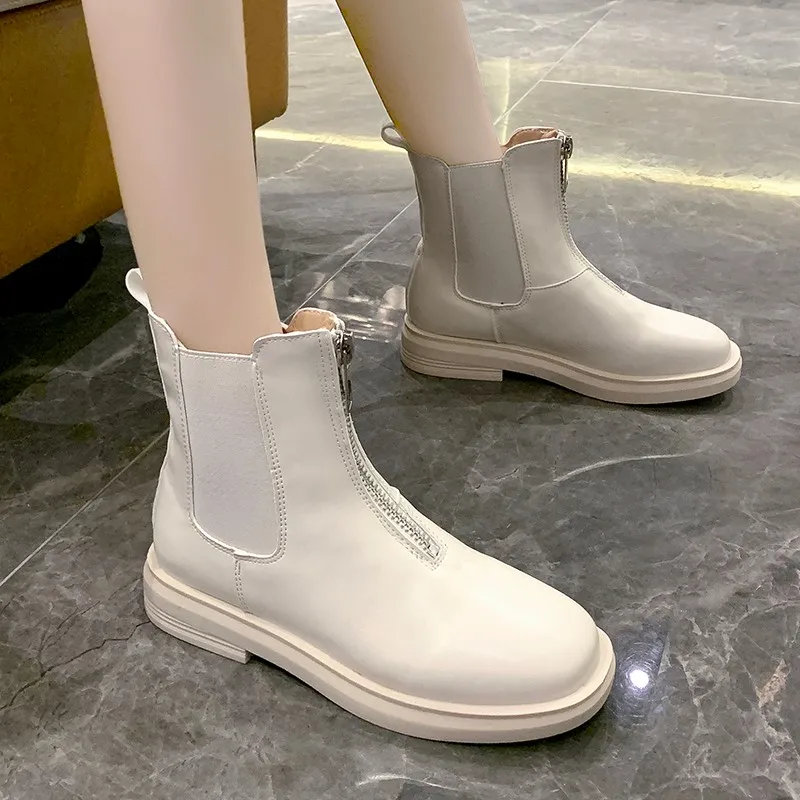 

2020 autumn new women's shoe sleeve fashion boots PU short boots, Black/white