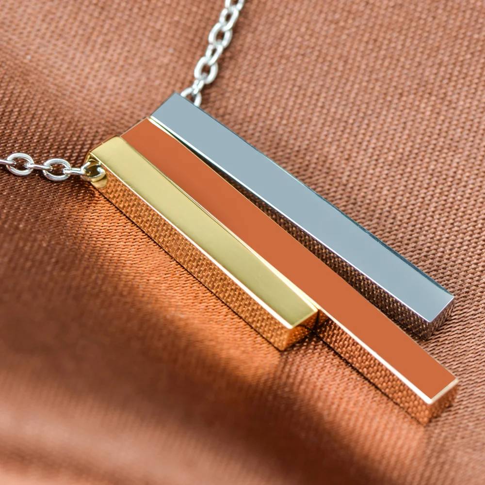 

Personalised Custom Necklace Fashion Customized Stainless Steel Three Vertical Bar Pendant Chain Necklace For Women, Rose gold