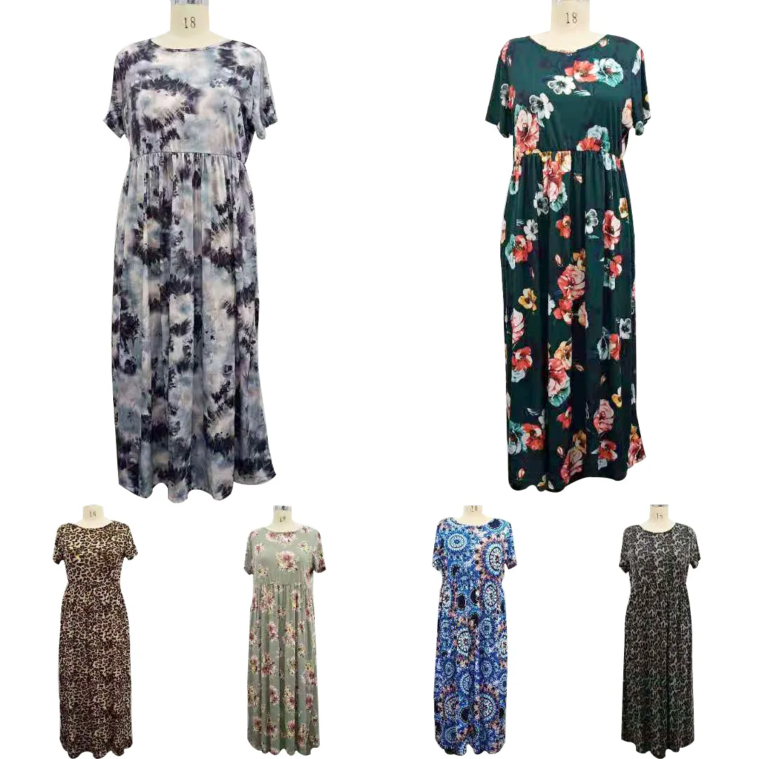 

Women Clothing Summer Floral Maxi Dress Summer Beach Casual Short Sleeve Long Dresses Large Size women's skirts