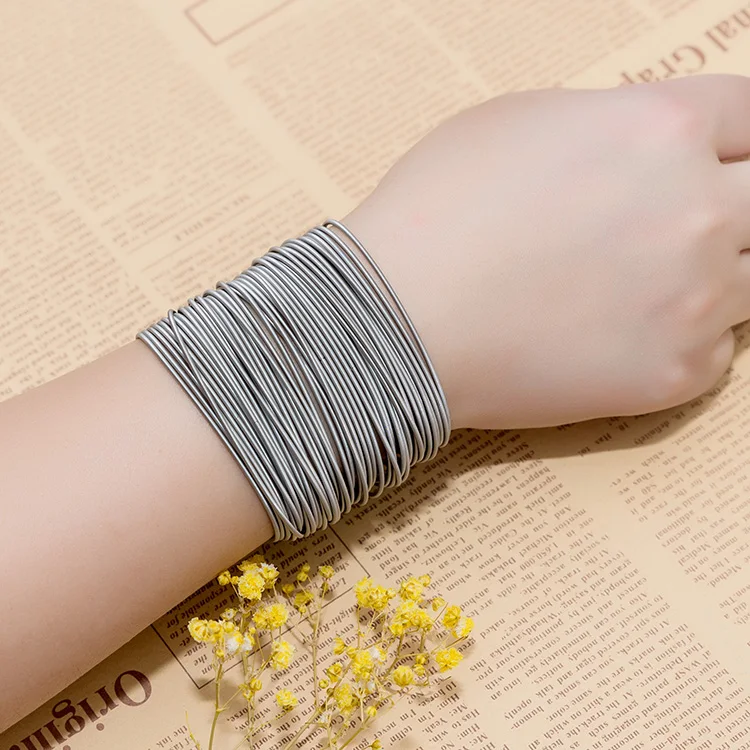 

Amoryubo stainless steel metal coil string stretch spring bracelets for women, Gray