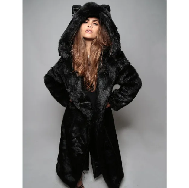 

2020 European and American Winter puffer faux fur Woman's coat, Black