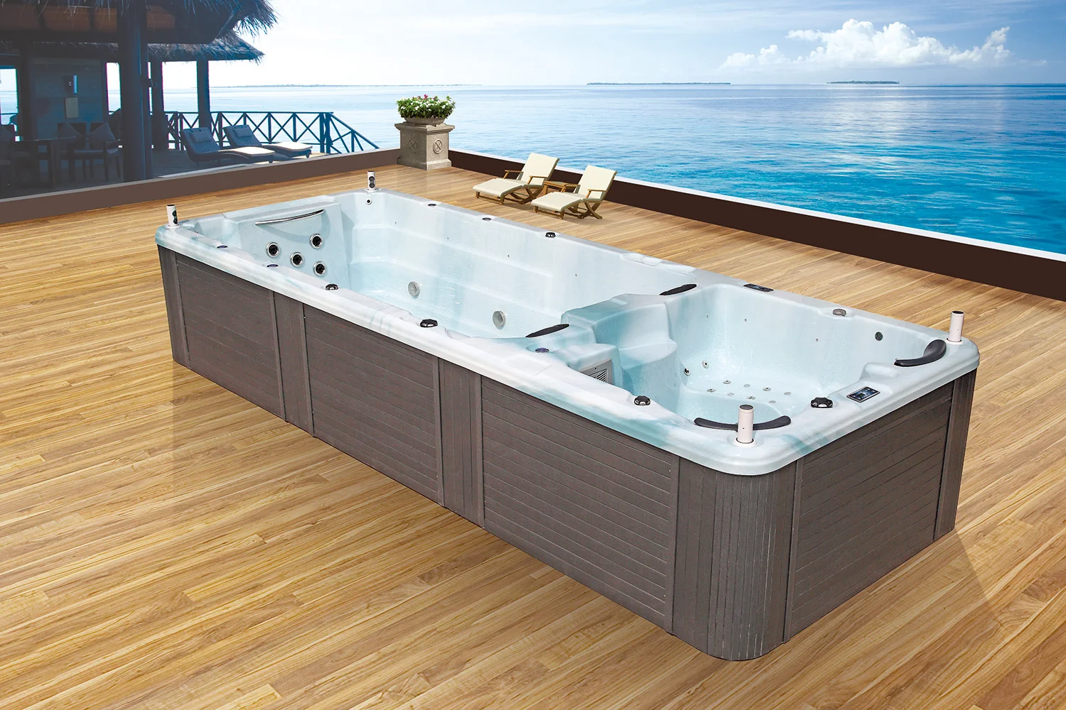 freedstanding whirlpool tub with tv and waterfall bg-6610