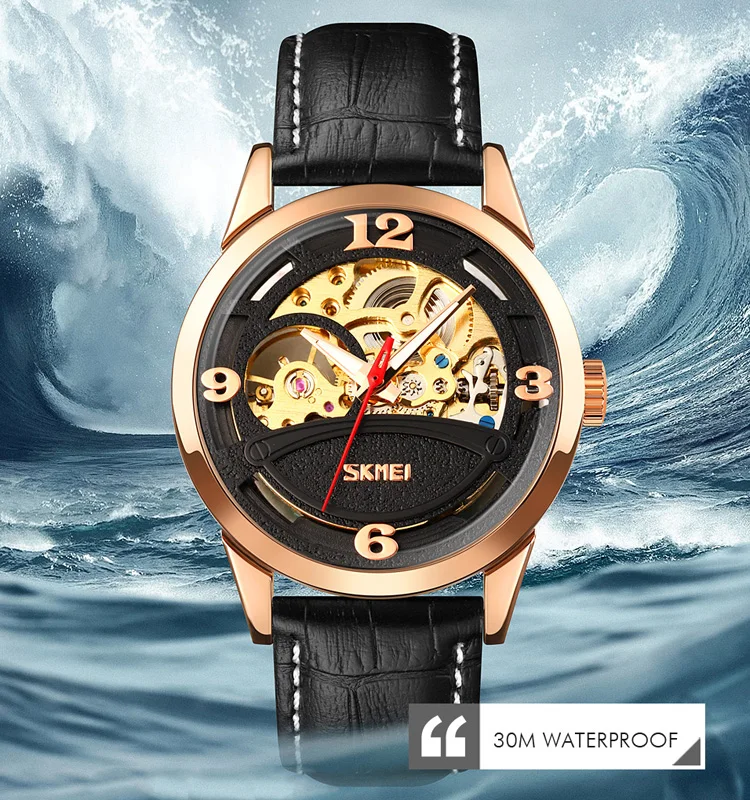 Skmei 9226 Designer Mens Mechanical Watches Automatic Water Resist Fashion Leather Luxury Watch Man