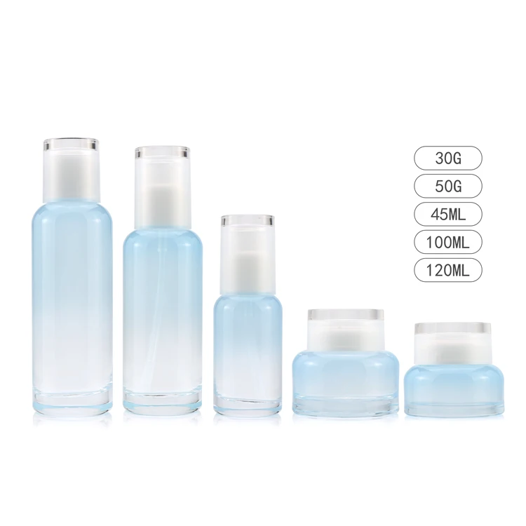 Premium 45ml 100ml 120ml Empty Gradual Blue Skin Care Glass Face Cream