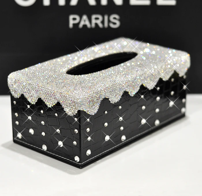 High quality paper napkin holder car interior diamond tissue box customized rhinestone boxes