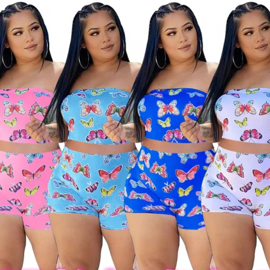 

Summer Sleeveless Jumpsuit Butterfly Printed Romper Tube Top Onesie For Women, As picture shows