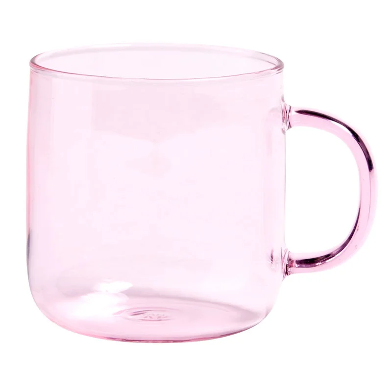 

Customized Made Pink Colored Borosilicate Glass Mug with Handle