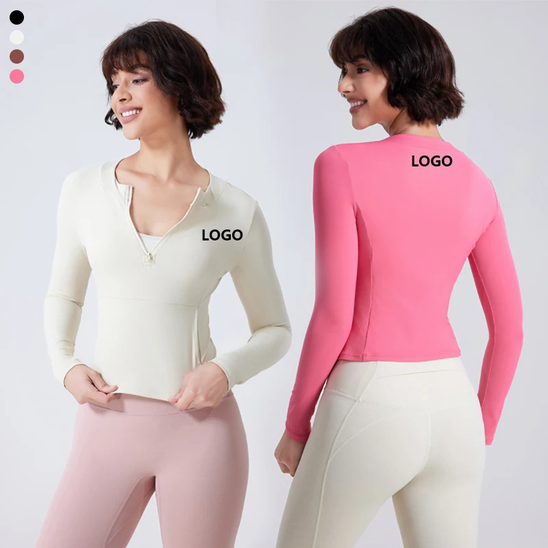 

XW-CX2448 New Best-Selling Half-Zip Long-Sleeved Yoga Clothing T-Shirt Round Neck Fitness Clothing Tight Running Sports Tops