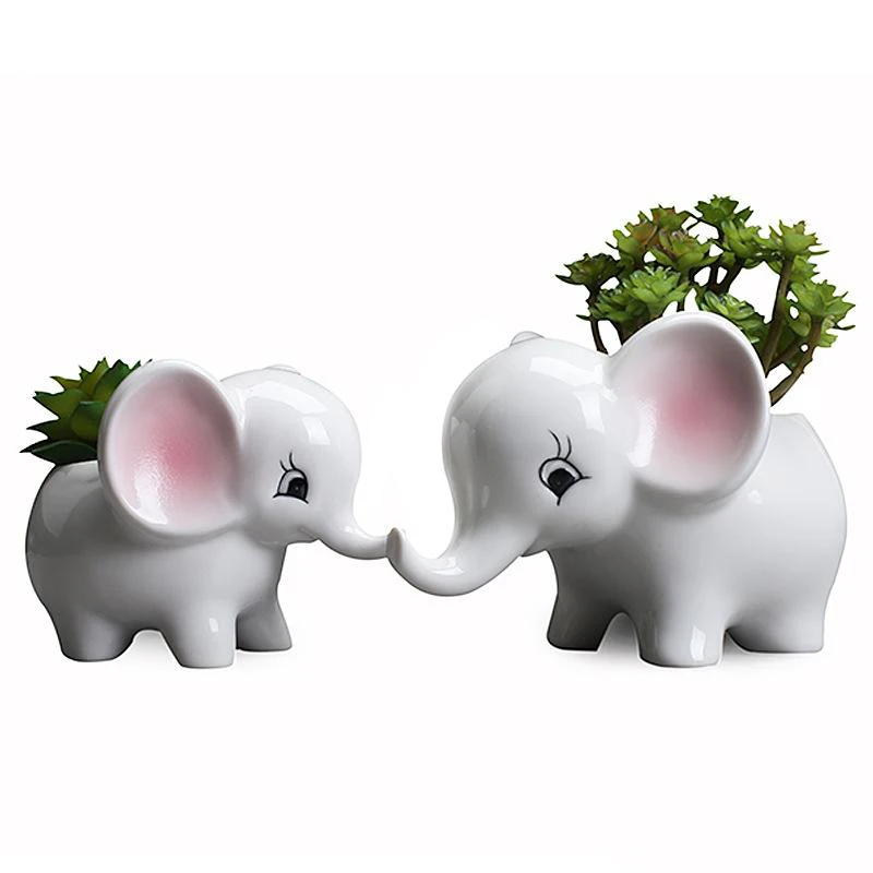 

P281 European Creative Handmade Succulent Plants Pot Modern Home planters Balcony Desktop Cartoon Elephant Ceramic Flower Pot, White stone