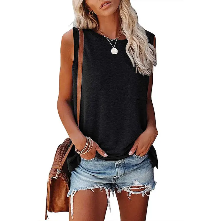 

China Custom Hot Summer Women Loose Solid Color Pocket Bamboo Round Neck T-shirts