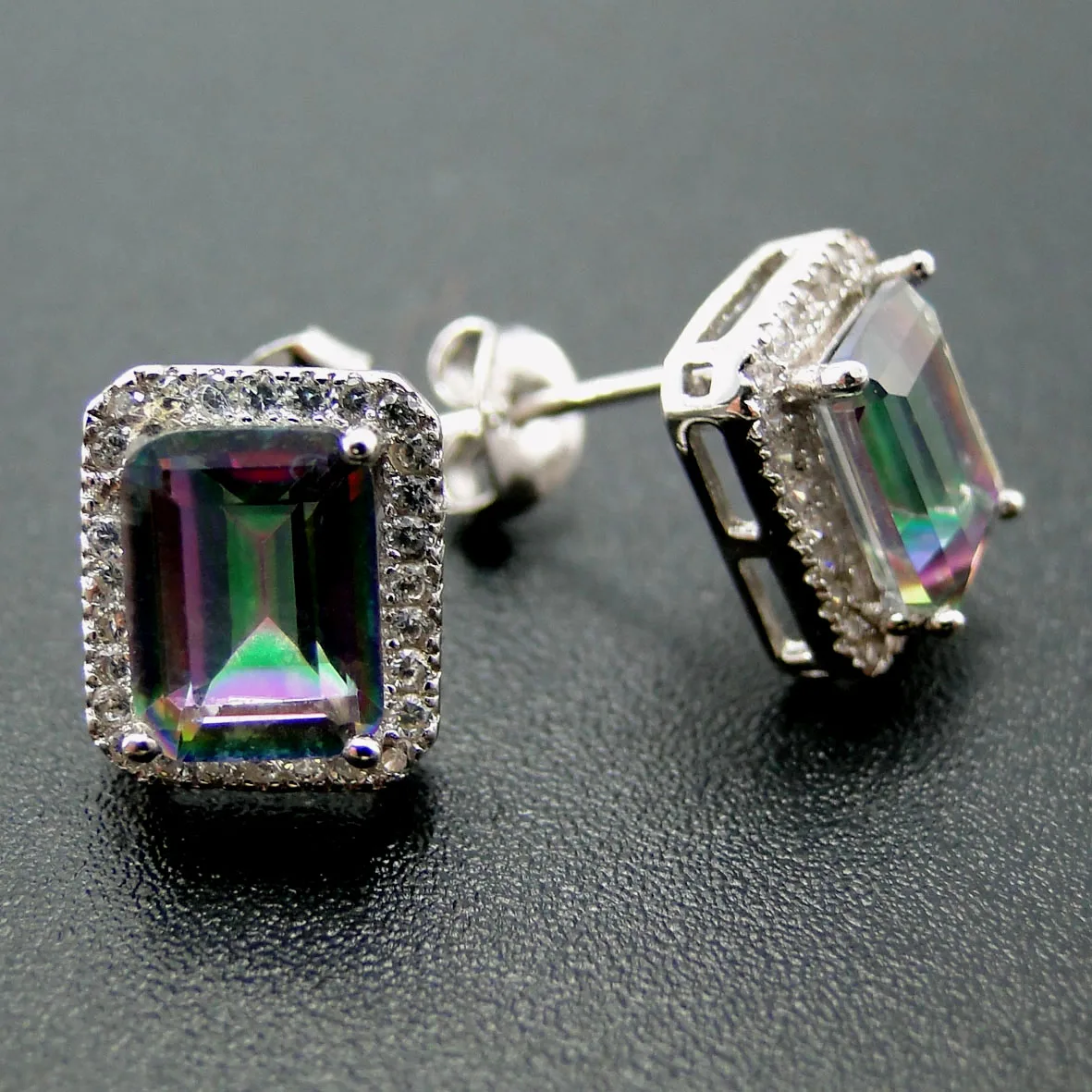 

Hot Sales Fashion Jewelry 925 Sterling Silver Mystic Topaz Earrings Women Square Shaped Stud Earrings