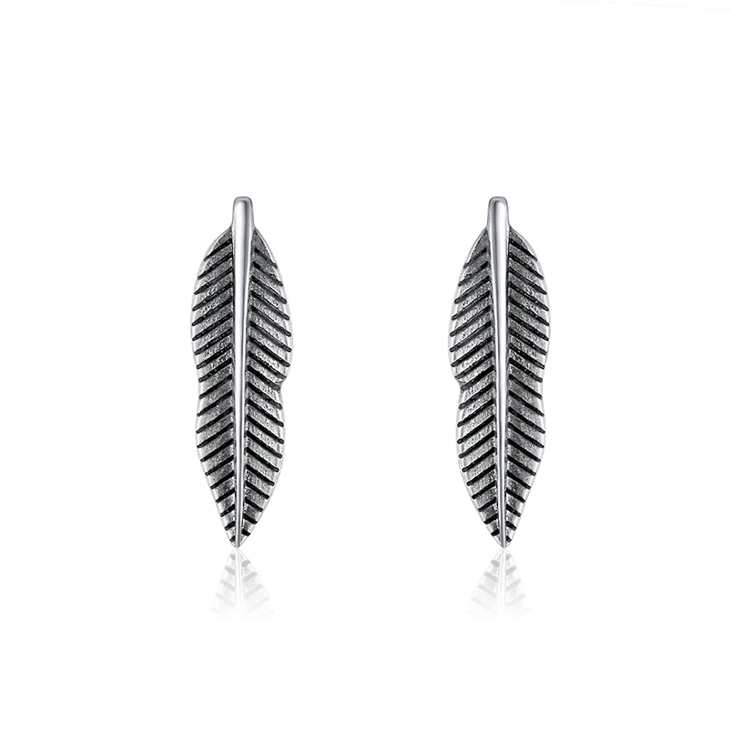 

RINNTIN SE325 Simple Unique Design Leaf Ear Rings 925 Sterling Silver Stud Earrings Women