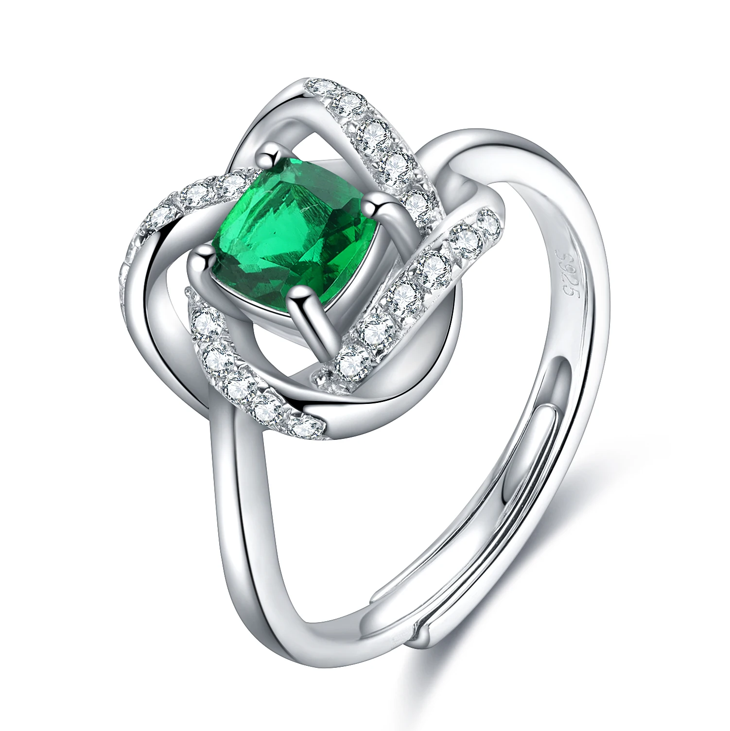 

925 Sterling Silver 0.5ct Zambia Synthetic Emerald Ring, Green