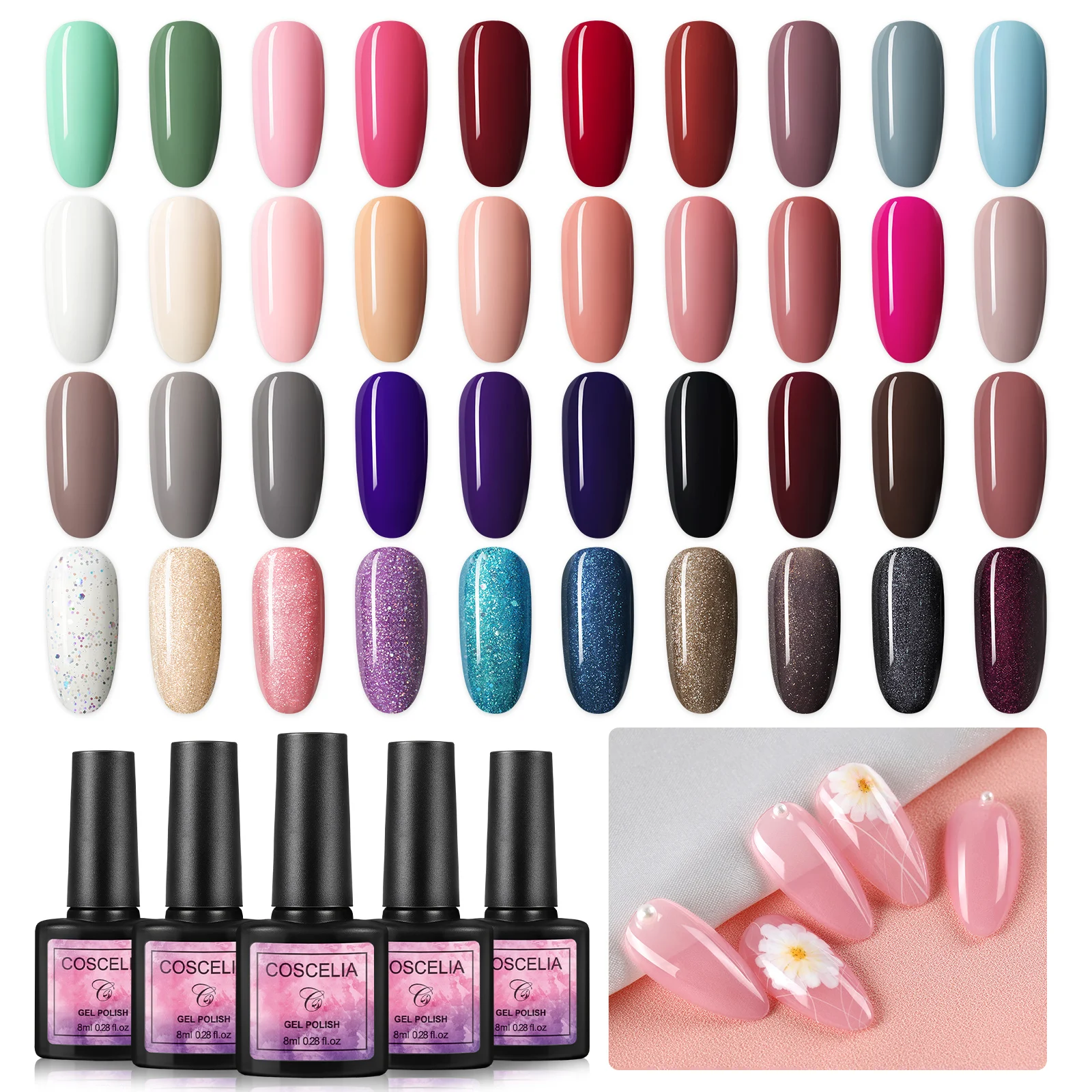 

COSCELIA Beauty Tools Gel Polish Lamp Nail Art Sticker Nail Set, 40 colors