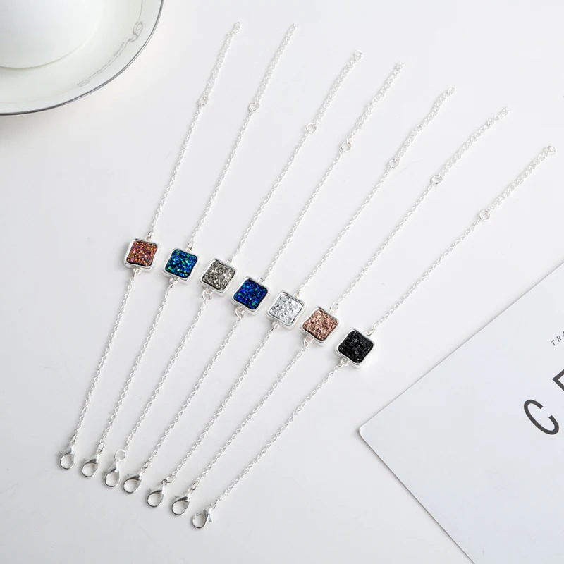 

Simple Fashion 6 Color Square Silver Drusy Quartz Bracelet Jewelry Ladies
