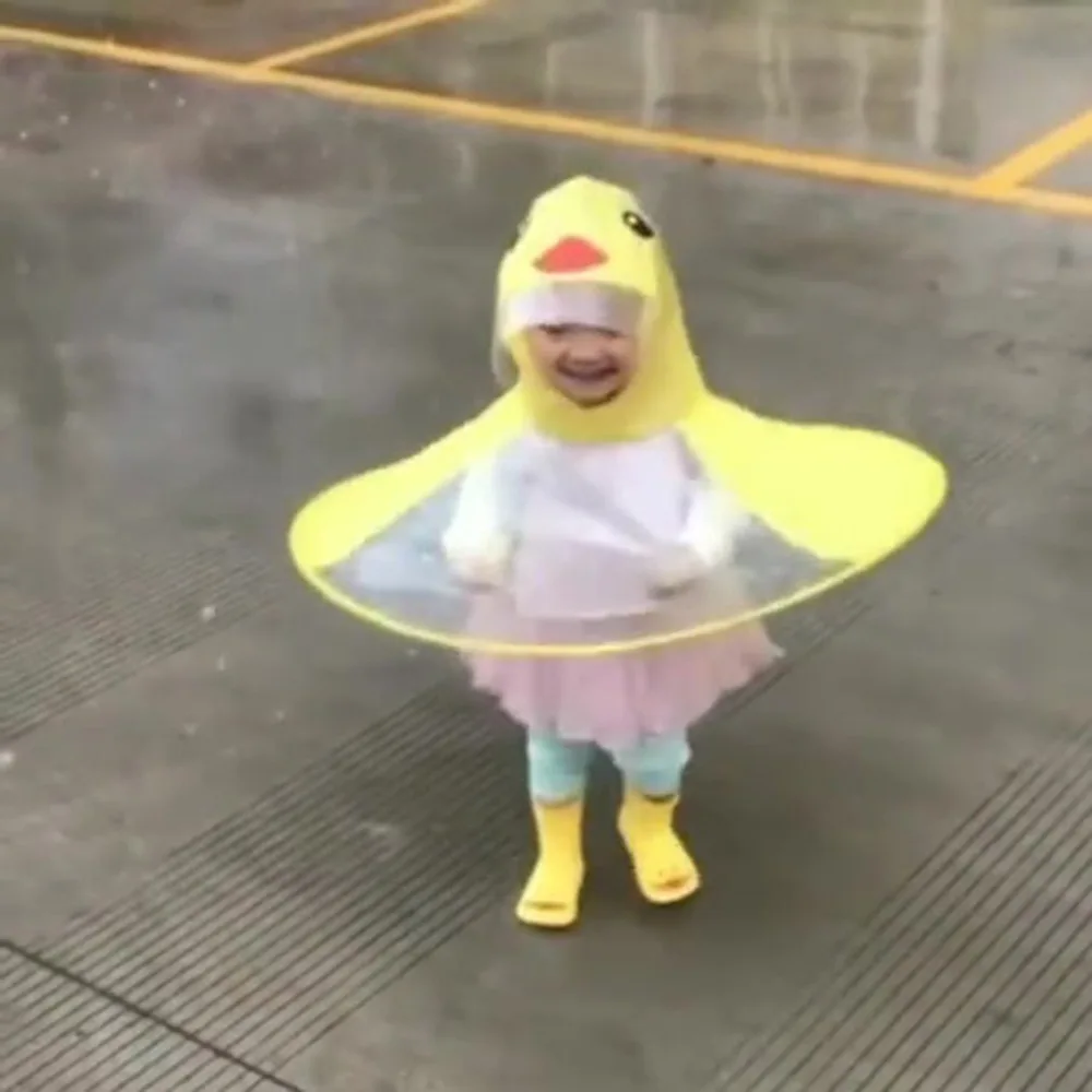 

Flying Saucer Raincoat Children Cartoon Yellow Duck Raincoat UFO Shape Umbrella Foldable Raincoat Hooded Poncho Cloak