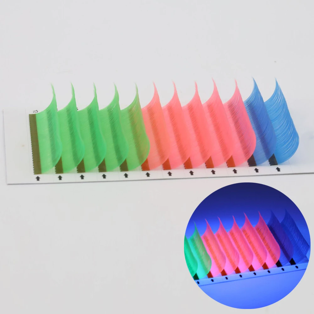 

customized glow in the dark long color lashes 20mm UV volume lashes extension neon colored 25mm mink lashes
