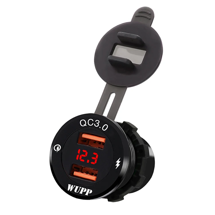 

Quick Charger Adapter Aluminum QC3.0 Dual Usb Car Charger Power Socket With Voltmeter Display