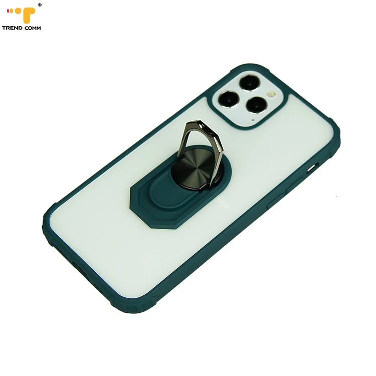 

New For iPhone 12 Transparent TPU PC Metal Ring Stand Phone Case 2020