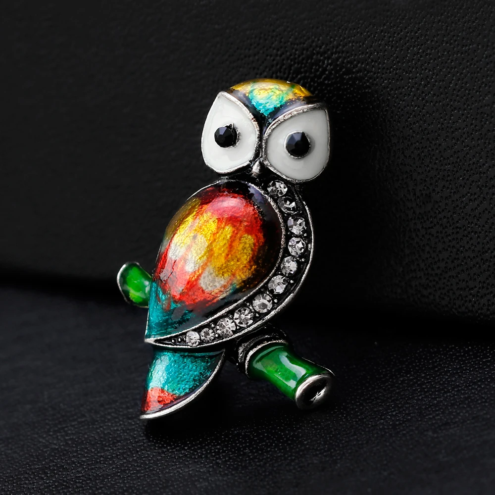 

High Quality Colored Cute Broochs Crystal Glass Designer Brooch Rhinestone Animal Owl Brooch