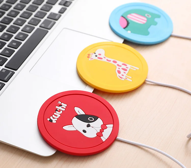 

Cartoon Insulation Silicone Cup Mats Office Drink Warmer Coaster Coffee Milk Heater Pad Mini USB Electric Heating Coasters, White+black