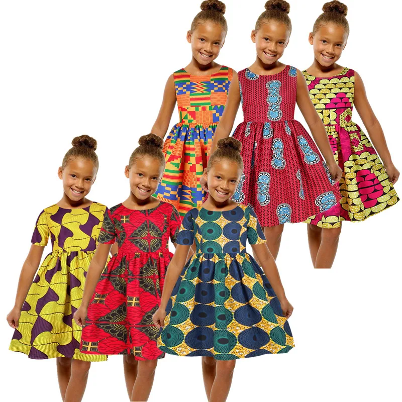 

Hot Sale Wholesale African Styles Girl Kids Fancy Summer Sleeveless African Traditional Dashiki Ankara Print Party Dress