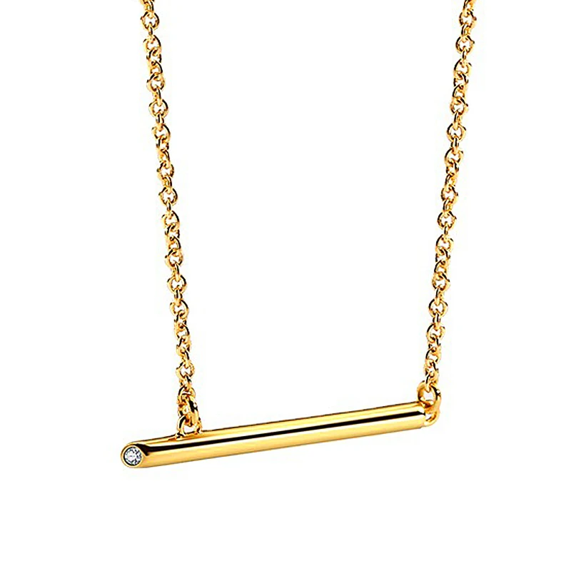 

Charare simple gold plated cross bar zircon pendant necklace, Gold, silver