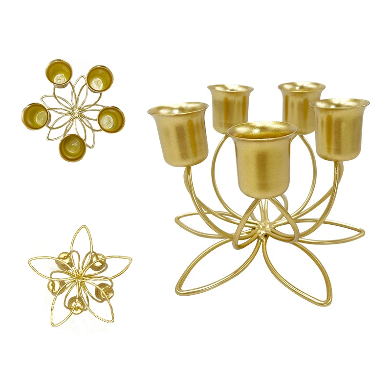 

European Iron Lotus Candlestick Luxury Metal Floor Candle Holder Candelabra for Home Wedding Decor