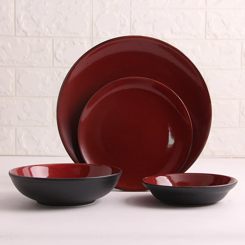 

matte bones ceramic red rim coral fish plate dinnerware set black red ramen bowl sets black and red mixing bowls