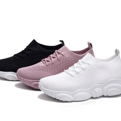 

Hot sale light weight anti-slip andbreathable stretch fabric shoes sneaker designer shoes women famous brands, Black/white/pink