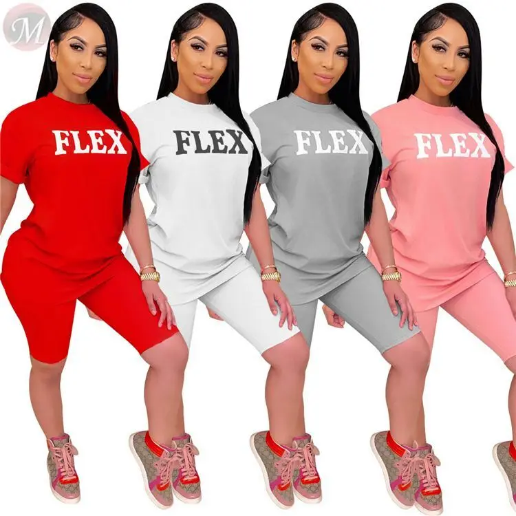 

TINA Hot Selling Casual Short Sleeve Round Neck Printing Shorts And Top Women 2 Piece Set Clothing