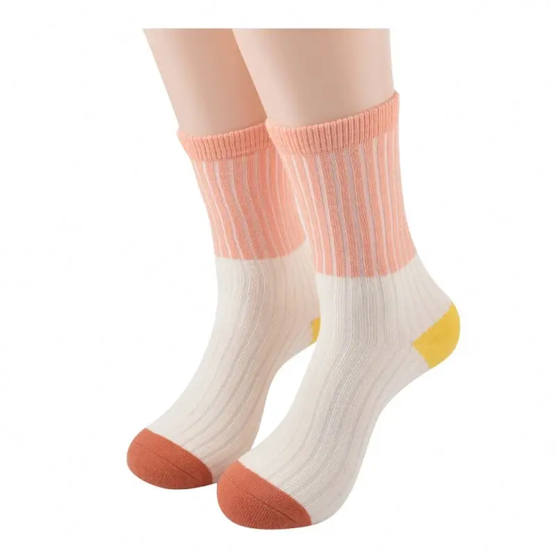 

Professional cotton women custom pink white solid crew socks