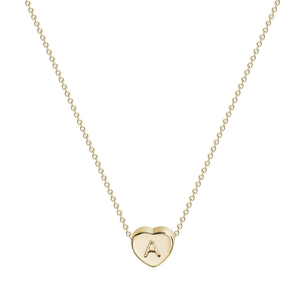 

Sample Available Gold Plated Wholesale Women Chain Link Copper Small Heart Letter Initial Necklace Letter Pendant