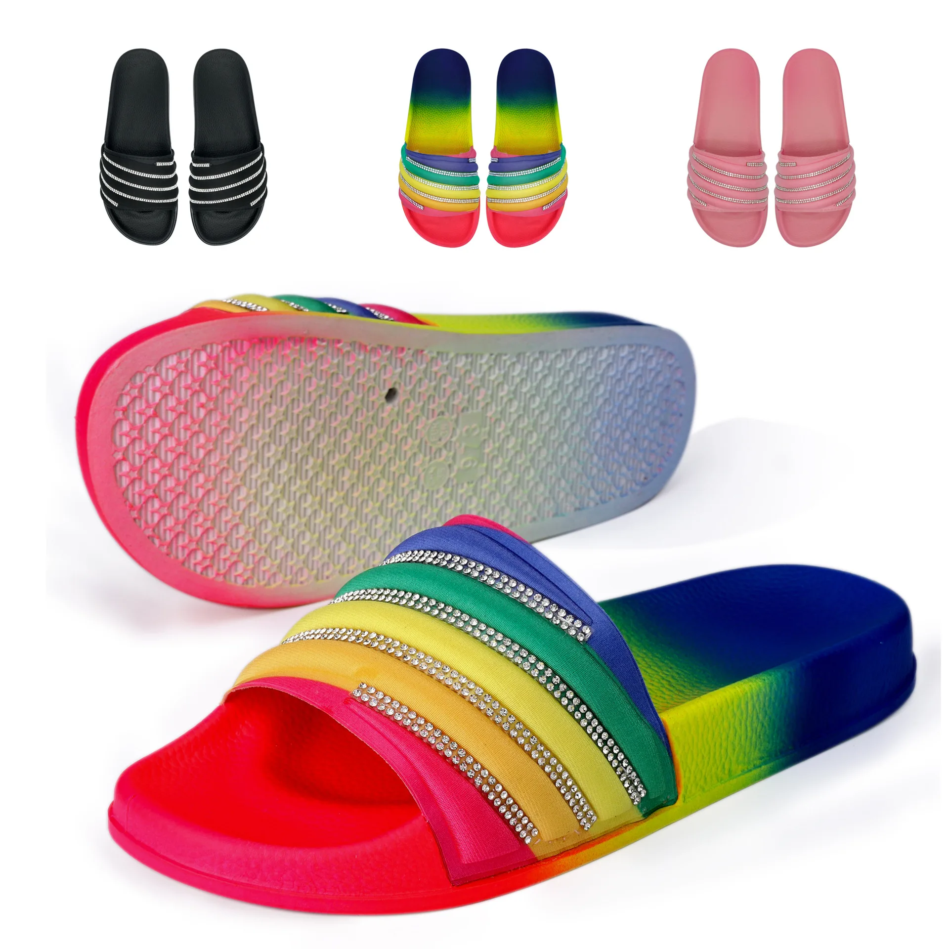 

2022 summer new rainbow oblique diamond fashion non-slip female slippers wear-resistant and comfortable drag, As per customer's request