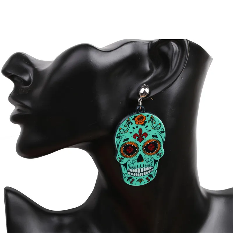 

Halloween Accessories Acrylic Personality Skull Cross Earrings Fear Skull Ghost Head Halloween Earrings