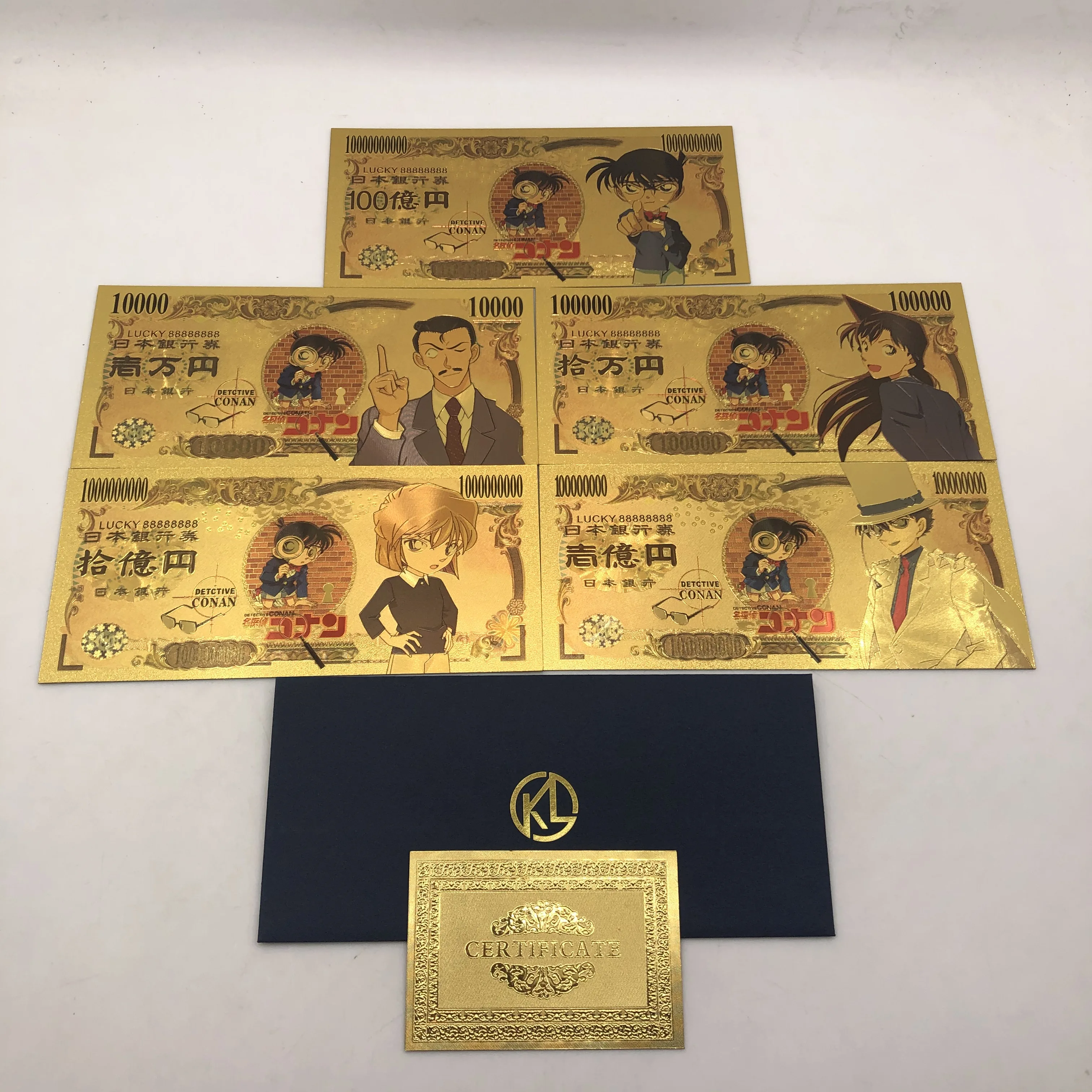 

5 Designs Detective Conan Banknotes Japanese Gold Plastic Anime Money Banknote Prop Money Souvenir Gift