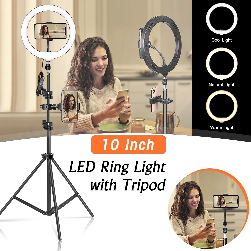 

Remote Control 10 Inch Fotografia Selfie Ring Light, Makeup Live Camera Photo Circle Fill Lamp with 2.1m Tripod