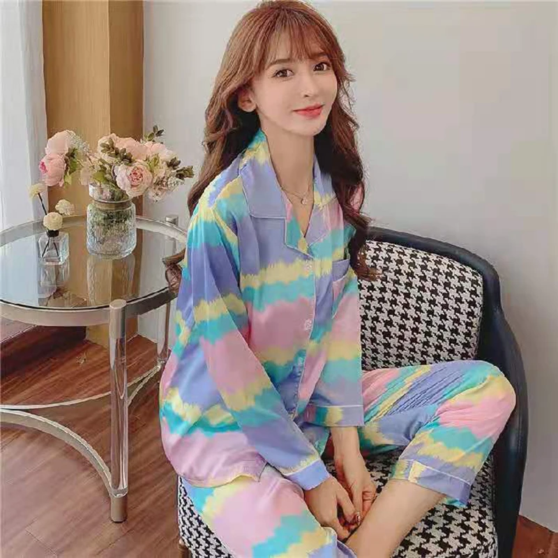 

Satin Silk Pajamas for Women's Set pyjamas Button Pigiama Donna pjs Winter Mujer Pijama Sleepwear Nightwear Pizama Damska 2Pcs, Required