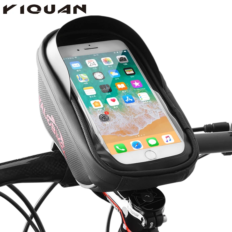 

Cycling Top Tube Frame Bag Bike Phone Holder Waterproof Top Tube Phone Bag, Grey black