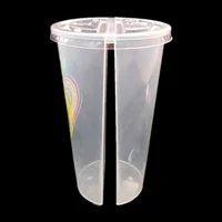 

PP juice bottle plastic double enjoy cup clear split twin cup logo printed