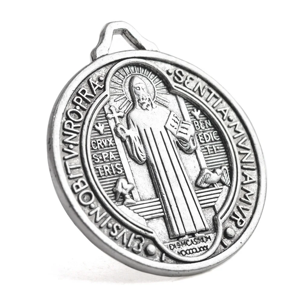 

Catholic St Benedict Alloy Medal for Necklace Making  Religious Metal Pendant