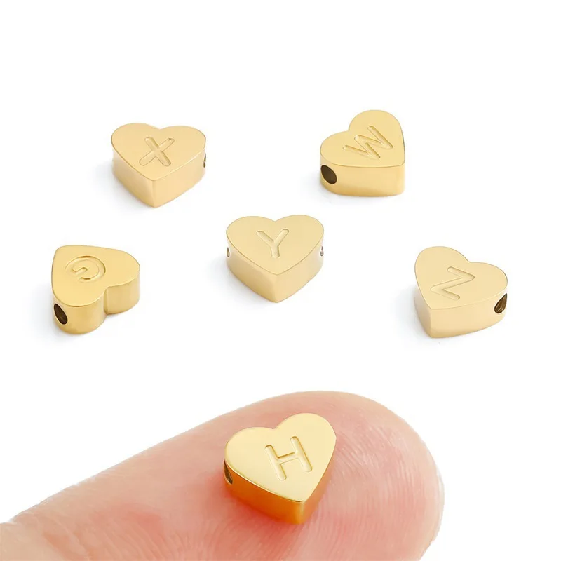 

14K Gold Plated High Polish Engraved a-z Letter Alphabet Initial beads and charms Perforated Heart gold letter beads for jewelry