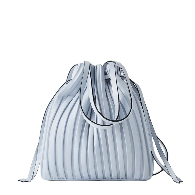 

New Small Shoulder Messenger Hadbags Folding Shrink Bag Pu Shoulder Bag Large Capacity Drawstring Bucket Lady Fashion Handbags, White,sky blue,beige,black/custom