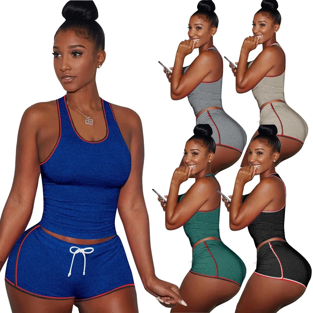 

2022 Women Solid Color Yoga Set Female Sleeveless Fitness Shorts Sports Suit woman's clothing fashion casual two piece set