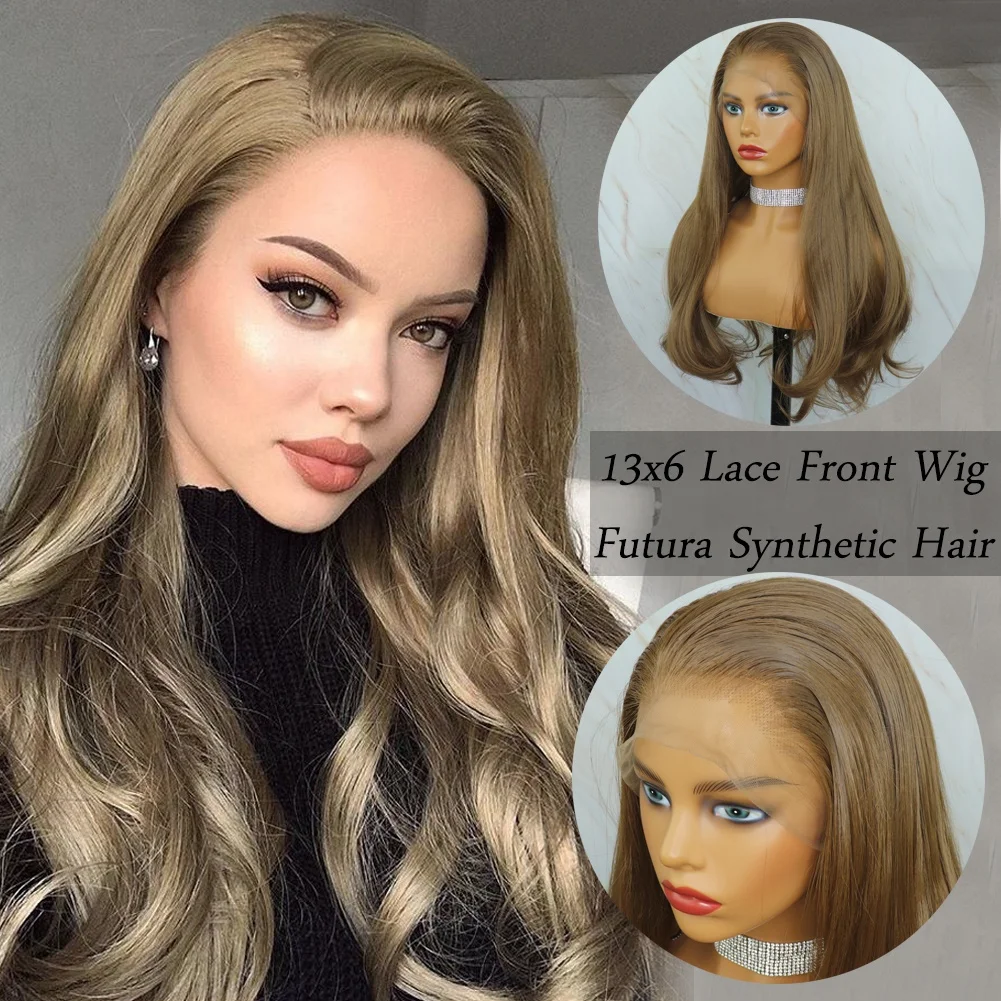 

Futura Fiber 13X6 Lace Front Synthetic Wig Natural Brown Color for Black Women, Picture